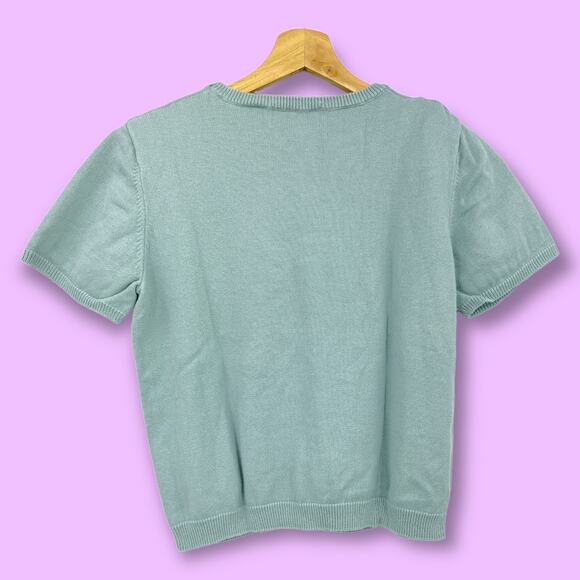 American VINTAGE SMALL 80's Butterfly Embroidered Knit Sweater Short Sleeve - Picture 3 of 9